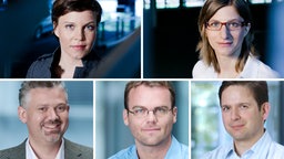 Das NDR-Info Autorenteam Christoph Heinzle, Lena Gürtler, Jürgen Webermann, Mareike Fuchs und Peter Hornung - nominiert in der Kategorie "Beste Reportage" (Montage) © NDR Info Foto: Christian Spielmann