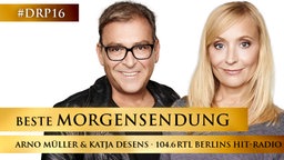 Arno Müller und Katja Desens von 104.6 RTL Berlins Hit-Radio © RTL104.6 
